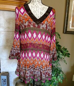 💥 3/$20 DressBarn V-Neck Funky Colorful Top XL!